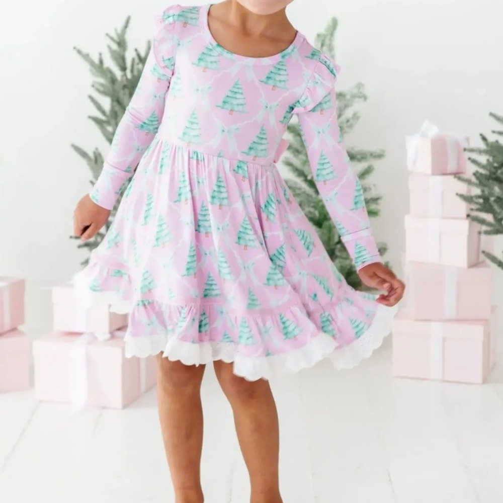 BUMS & ROSES UN-FIR-GETTABLE PARTY DRESS AND SHORTS CHRISTMAS TREES BOWS